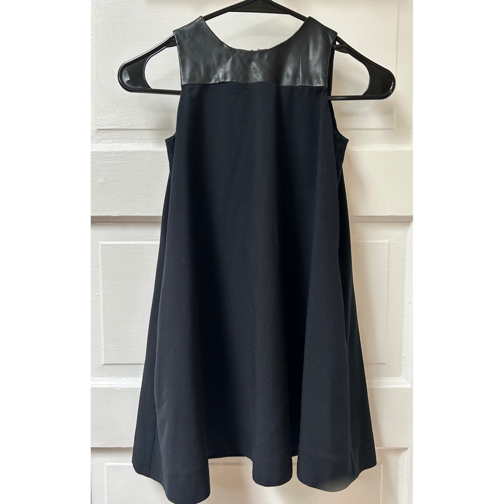 Polo Ralph Lauren Girl's Black Faux Leather Trim Sleeveless A-Line Dress Size 7
